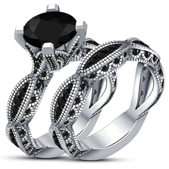 Elegant Silver Women Rings Black Sapphire New - Picture 1 of 5